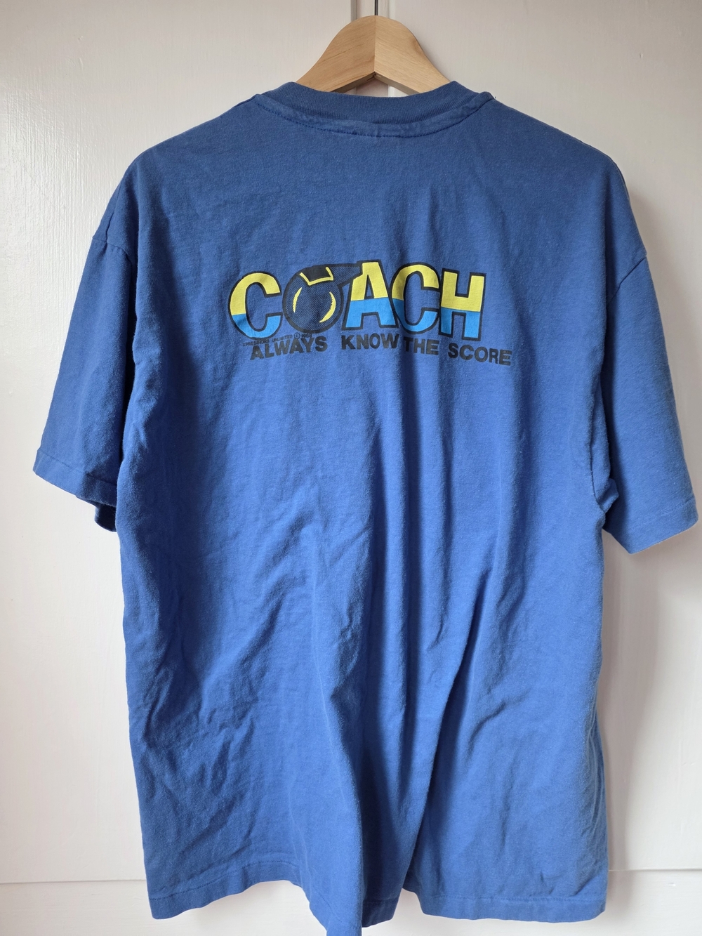 1988 Vintage Blue 'Coach Always Know The Score' Graphic Tee Shirt Single Stitch